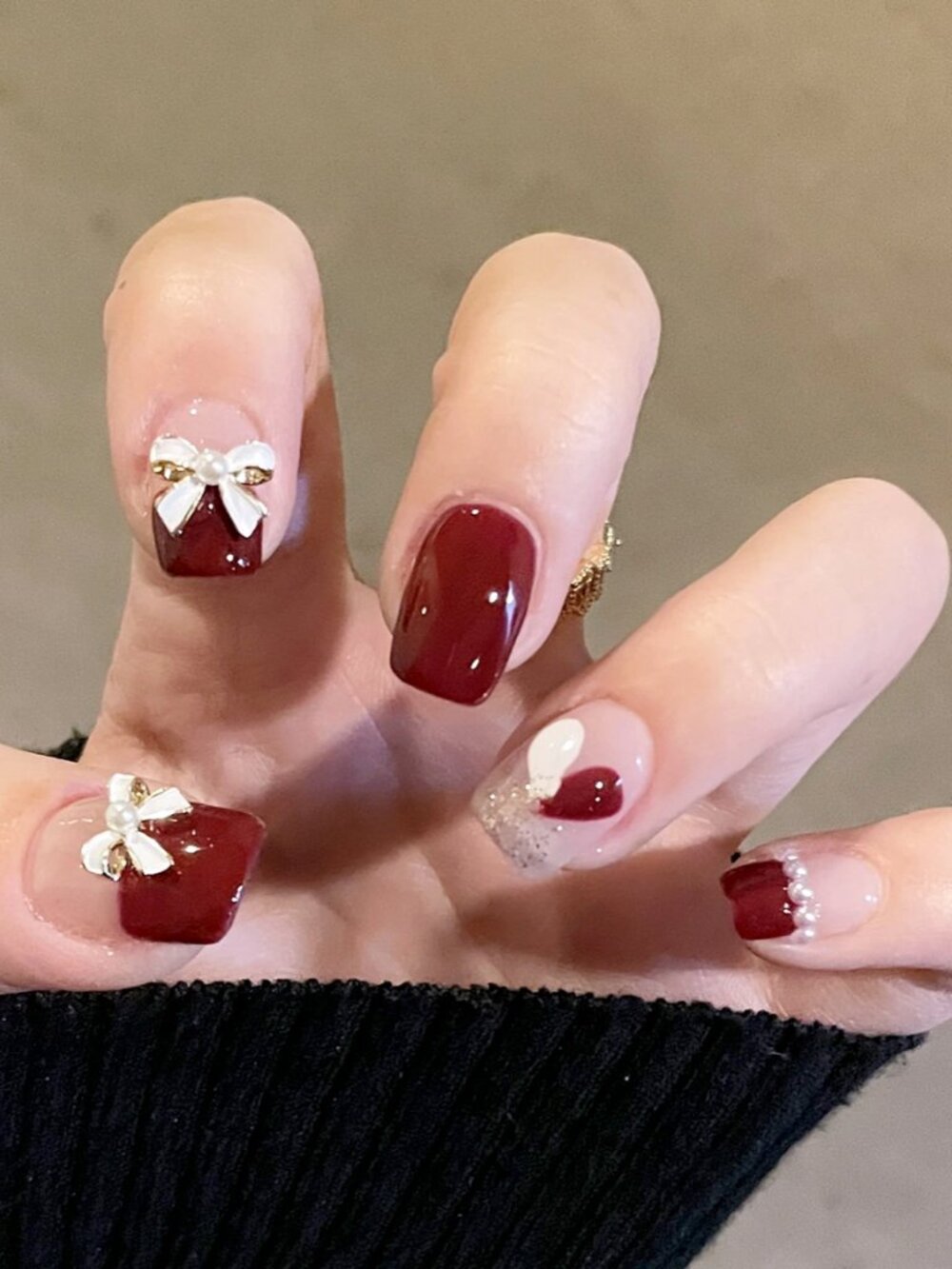24pcs Short Square 3D Bow Decor Press-on Nail